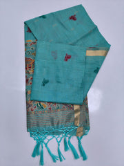Teal Zamdani Cotton Blend Paithani Border Saree