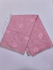 Pink Floral Embroidered Cotton Blend Saree