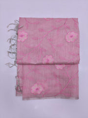 Pink Floral Embroidered Cotton Blend Saree