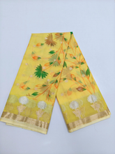 Yellow Kota Saree with Multicolor Floral Vine Design & Zari Border