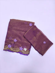 Deep Plum Space Silk Saree with Purple Floral Embroidery