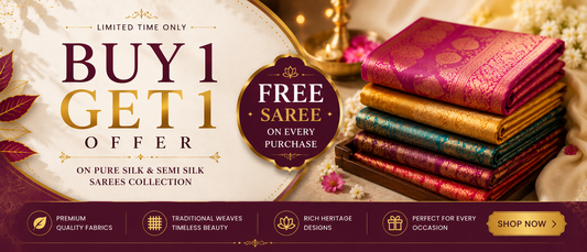 Buy 1 Get 1 Sarees at VRMISS – Double the Style, Double the Savings!
