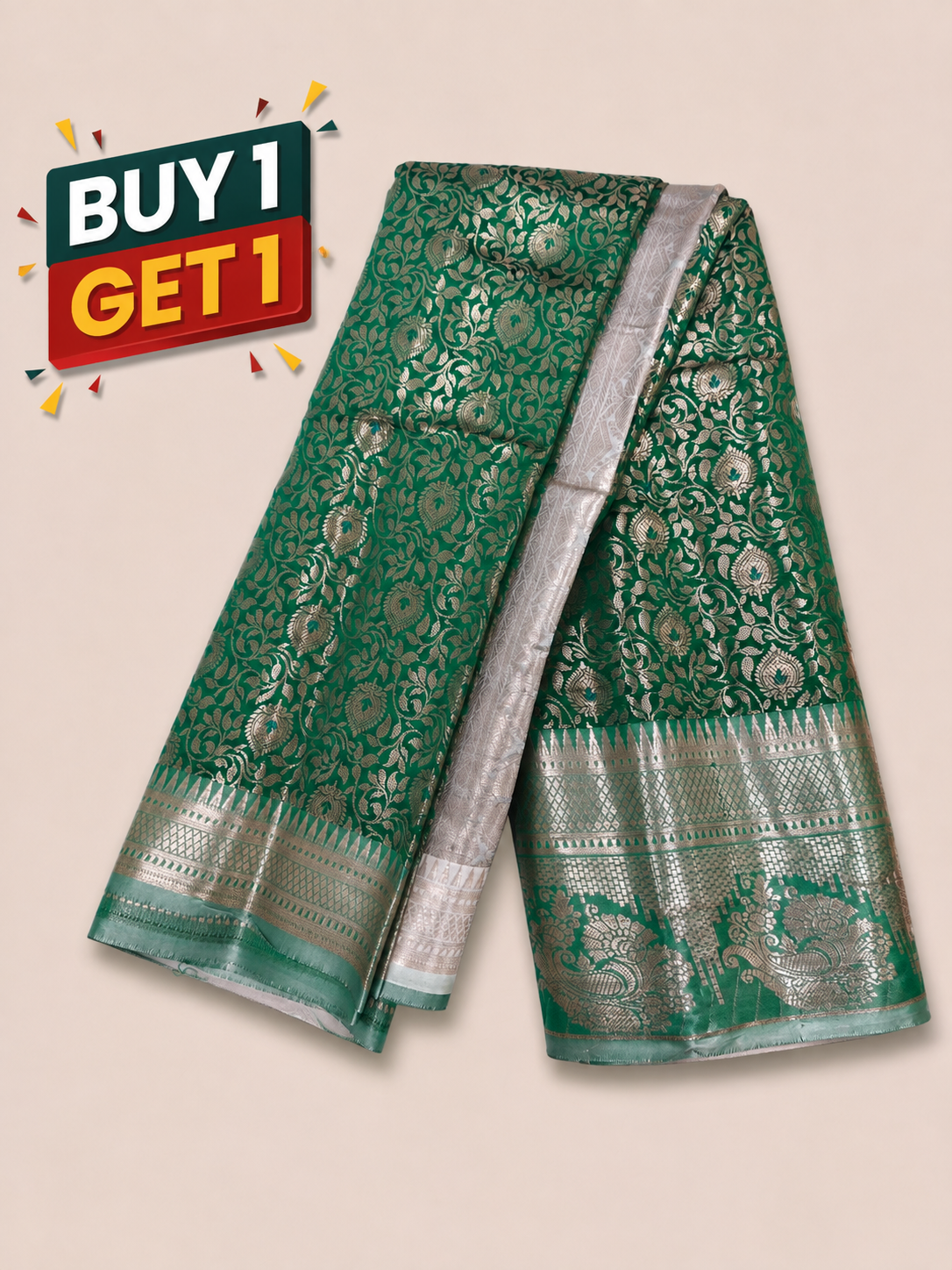 Green Banarasi Soft Silk Saree