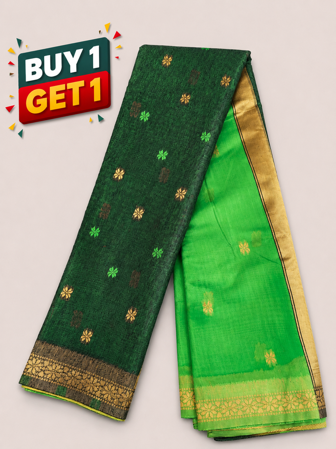 Green Soft Silk Saree with Parrot Green Contrast Pallu