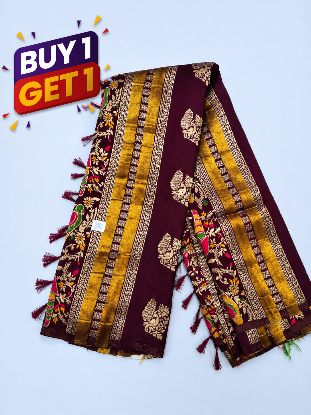 Royal Wine Purple Banarasi Silk Saree with Gold Zari Paisley & Floral Pallu