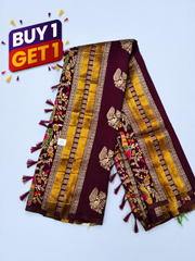Royal Wine Purple Banarasi Silk Saree with Gold Zari Paisley & Floral Pallu