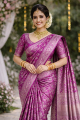 Lavender Kanchipuram 100% Silk Saree  with Silver Zari 