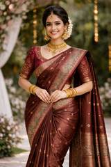 Brown Ikat (Ekkat) Semi Silk Saree 