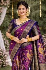 Blue Kanchipuram 100% Silk Saree with Peacock Zari Design