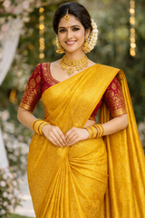 Harshita Yellow Kanchipuram 100% Pure Silk Saree with All-Over Zari Weave