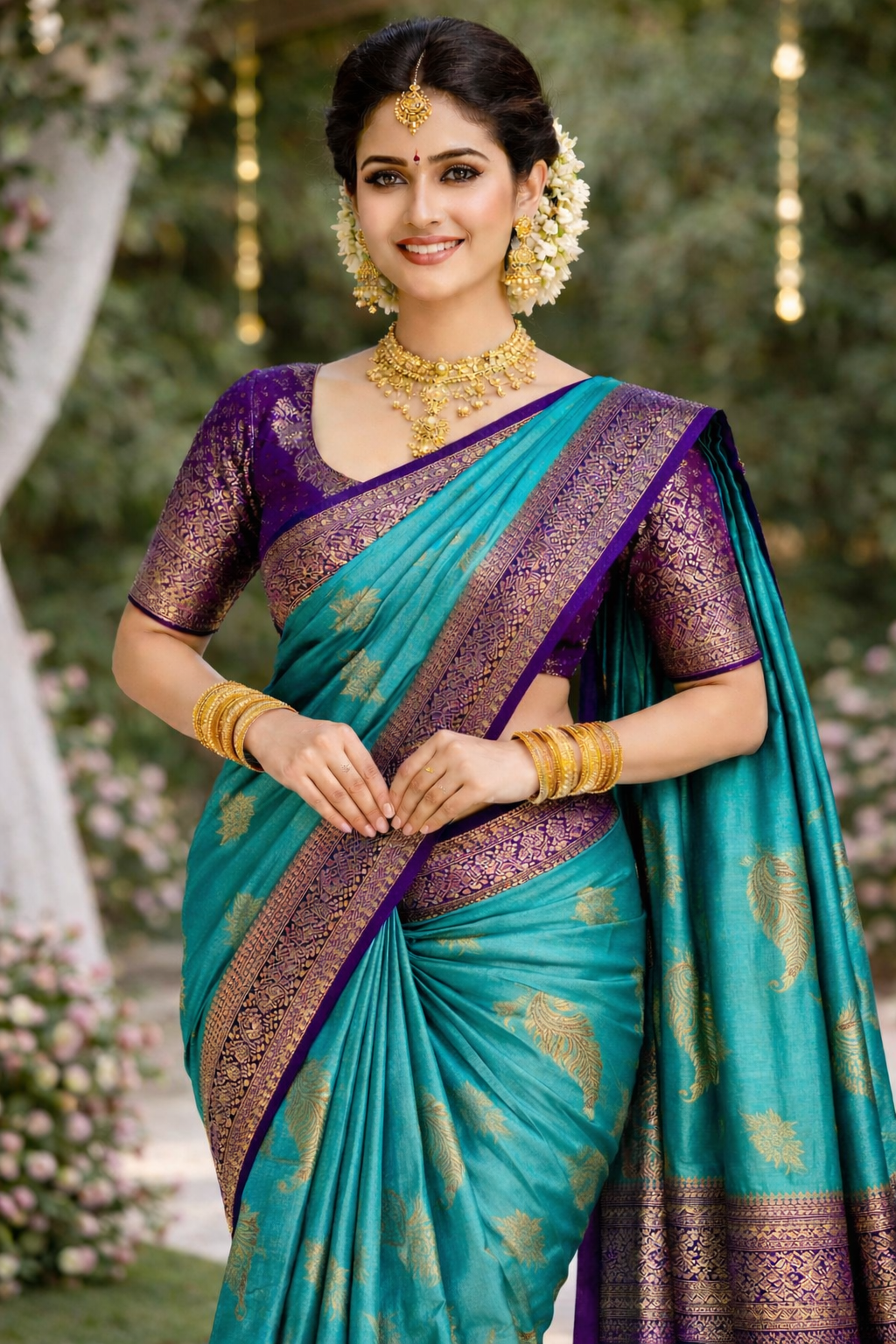 green Kanchipuram 100% Silk Saree