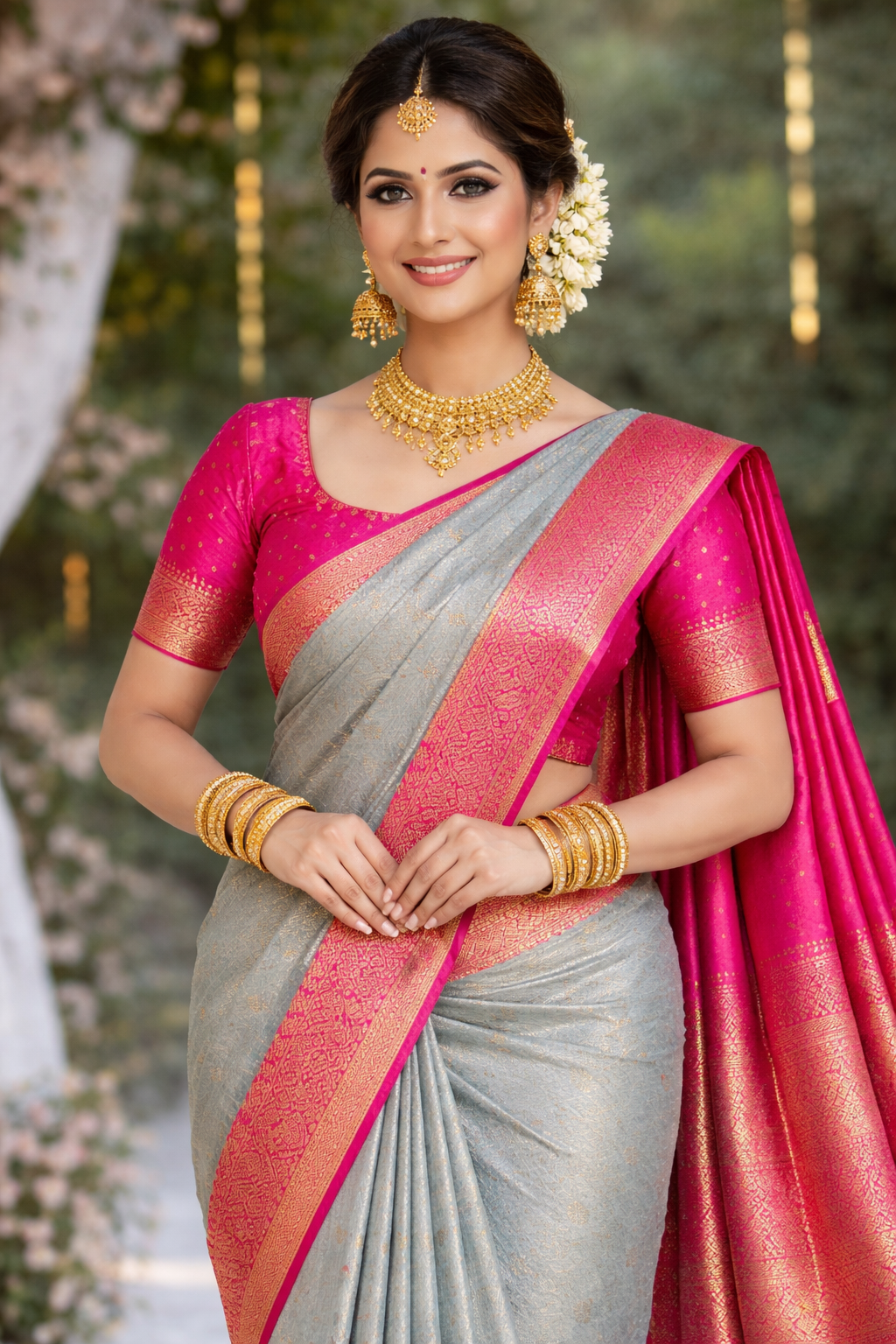 Turquoise Bliss Kanchipuram Pure Silk Saree with Rani Pink Zari Border VR MISS | Sarees that defines you