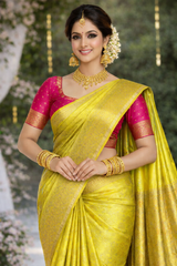 Golden Lime Kanchipuram Pure Silk Saree with Silver Zari Highlights VR MISS | Sarees that defines you