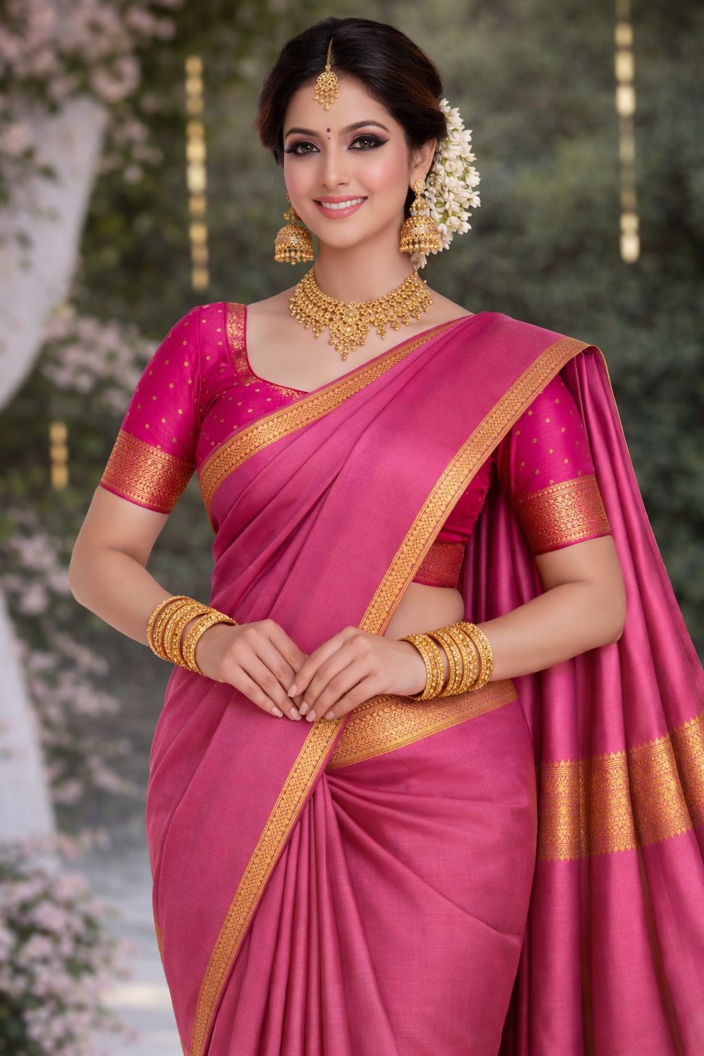 Rani Pink Kanchi Semi Fancy Silk Sarees with Maroon Striped Pallu 