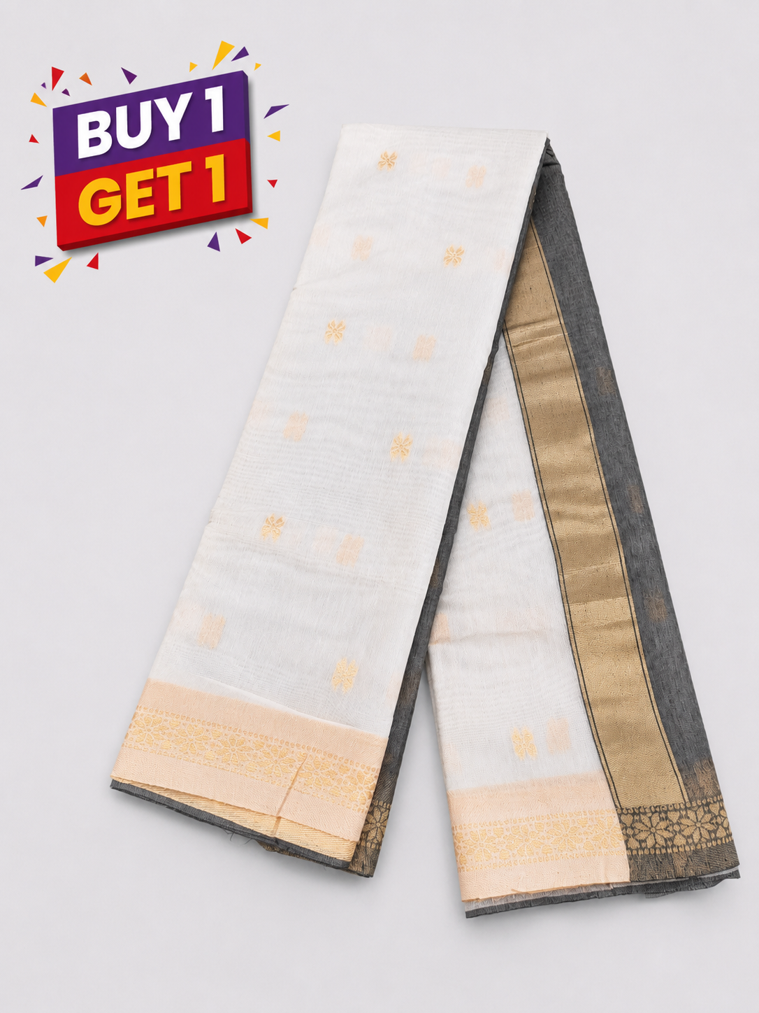 Elegant White Soft Silk Saree with Grey Border