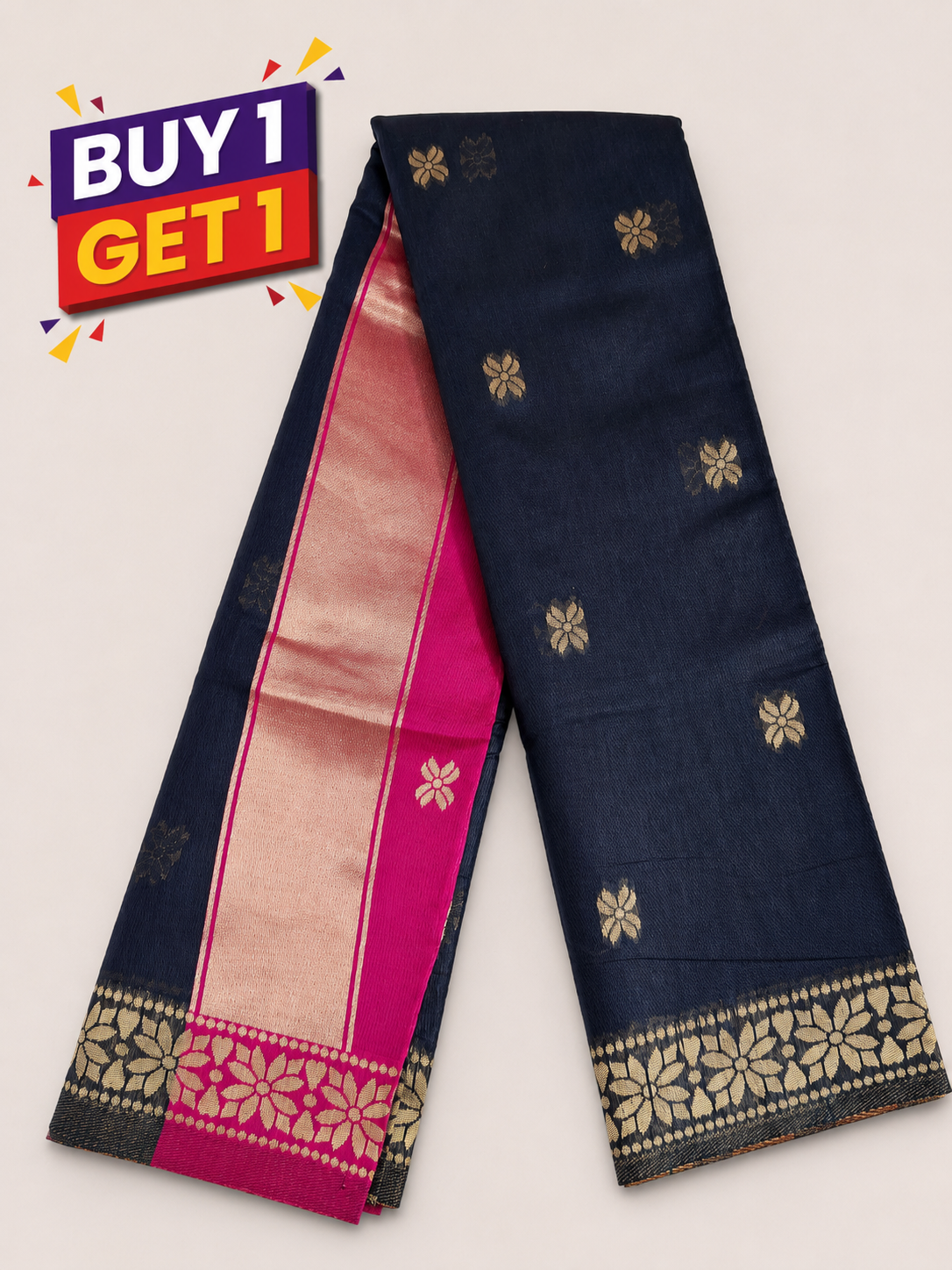 Classic Black Soft Silk Saree with Pink Contrast Pallu