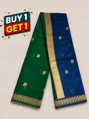 Emerald Green Soft Silk Saree with Royal Blue Contrast Pallu