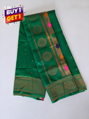 Green Soft Silk Saree with Traditional Gold Zari Border