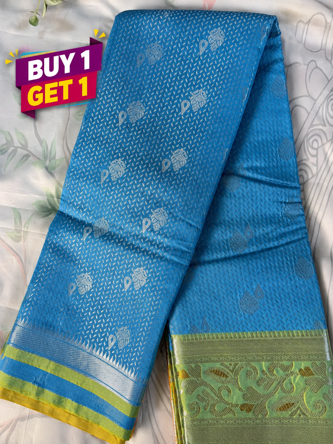Sky Blue Fancy Semi Silk Saree
