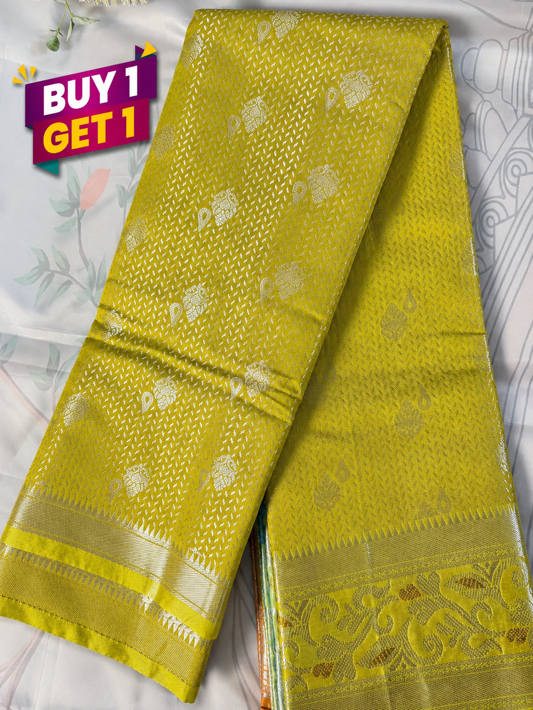 Lime Yellow Fancy Semi Silk Saree