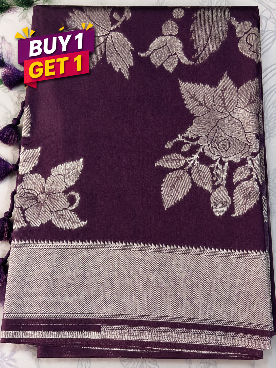 Deep Wine Purple Soft Silk Saree