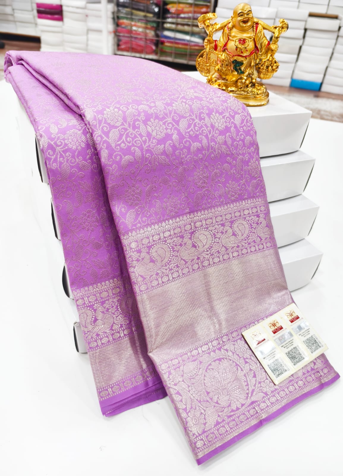 Handwoven Peach Pink Gold Kanjivaram Silk Saree with Antique Zari Border & Luxe Finish