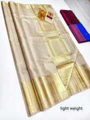 Kanchipuram Pure Soft Silk Sarees – Classic Golden Beige Elegance