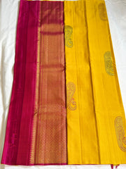 Saanvi Yellow Kanchipuram Silk Saree with Pink Pallu