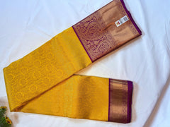 Sunshine Yellow Kanchipuram Silk Saree with Pink Paisley Zari Pallu