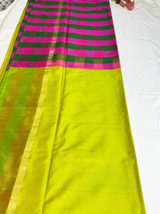 Varnika Multi-Check Kanchipuram Silk Saree with Green Pallu
