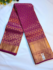 Magenta Brocade Kanchipuram Silk Saree with Copper Zari Border