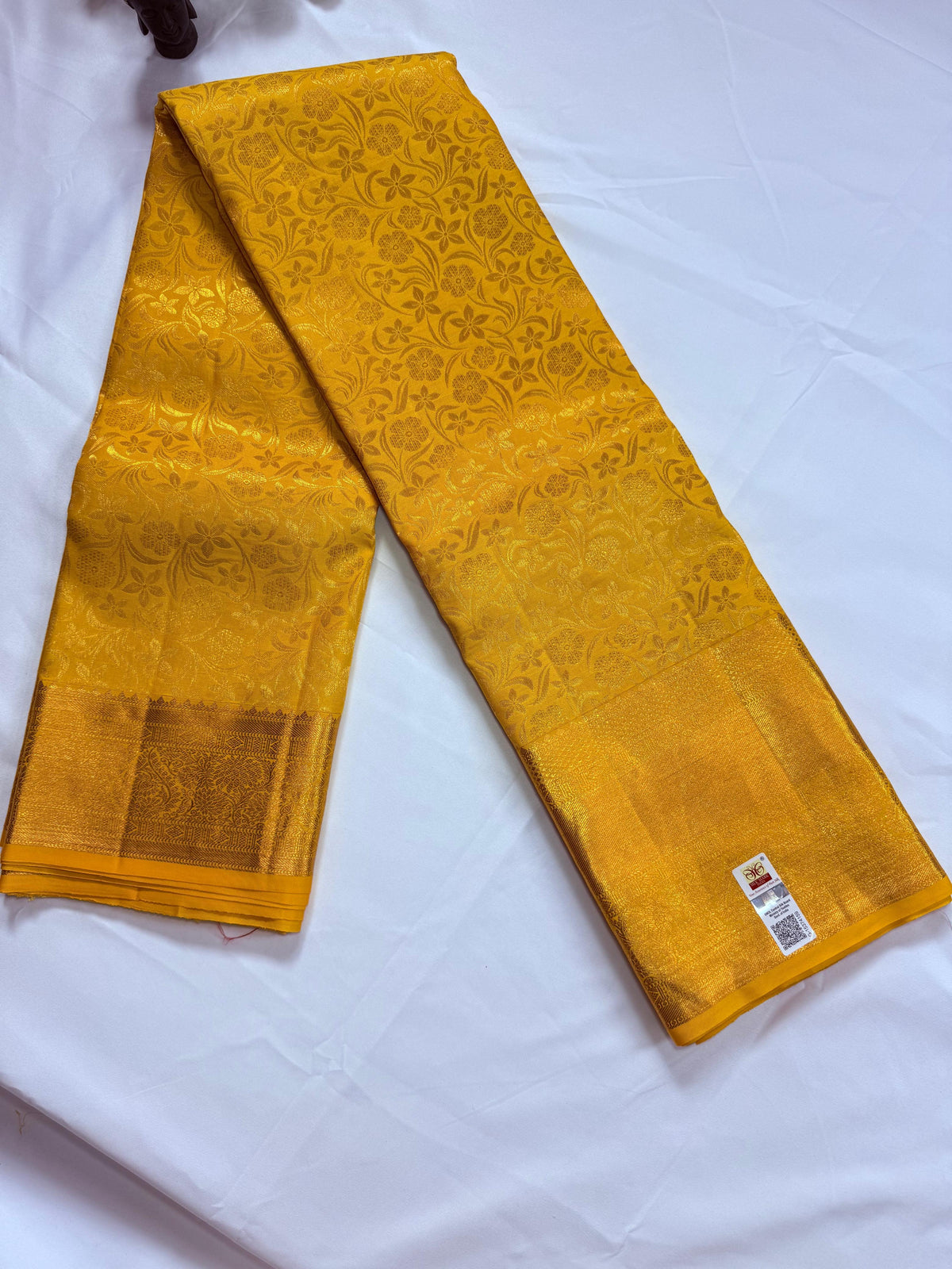 Harshita Yellow Kanchipuram 100% Pure Silk Saree with All-Over Zari Weave
