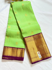 Parrot Green Kanchipuram Silk Saree with Violet Zari Pallu