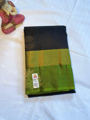 Anaya Black-Green Kanchipuram Silk Saree with Floral Zari Motifs