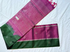 Dual-Tone Kanchipuram Silk Saree in Green & Pink with Butta Weave