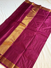 Maroon Checked Kanchipuram Silk Saree with Contrast Gold Zari Border