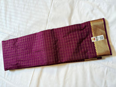 Maroon Checked Kanchipuram Silk Saree with Contrast Gold Zari Border