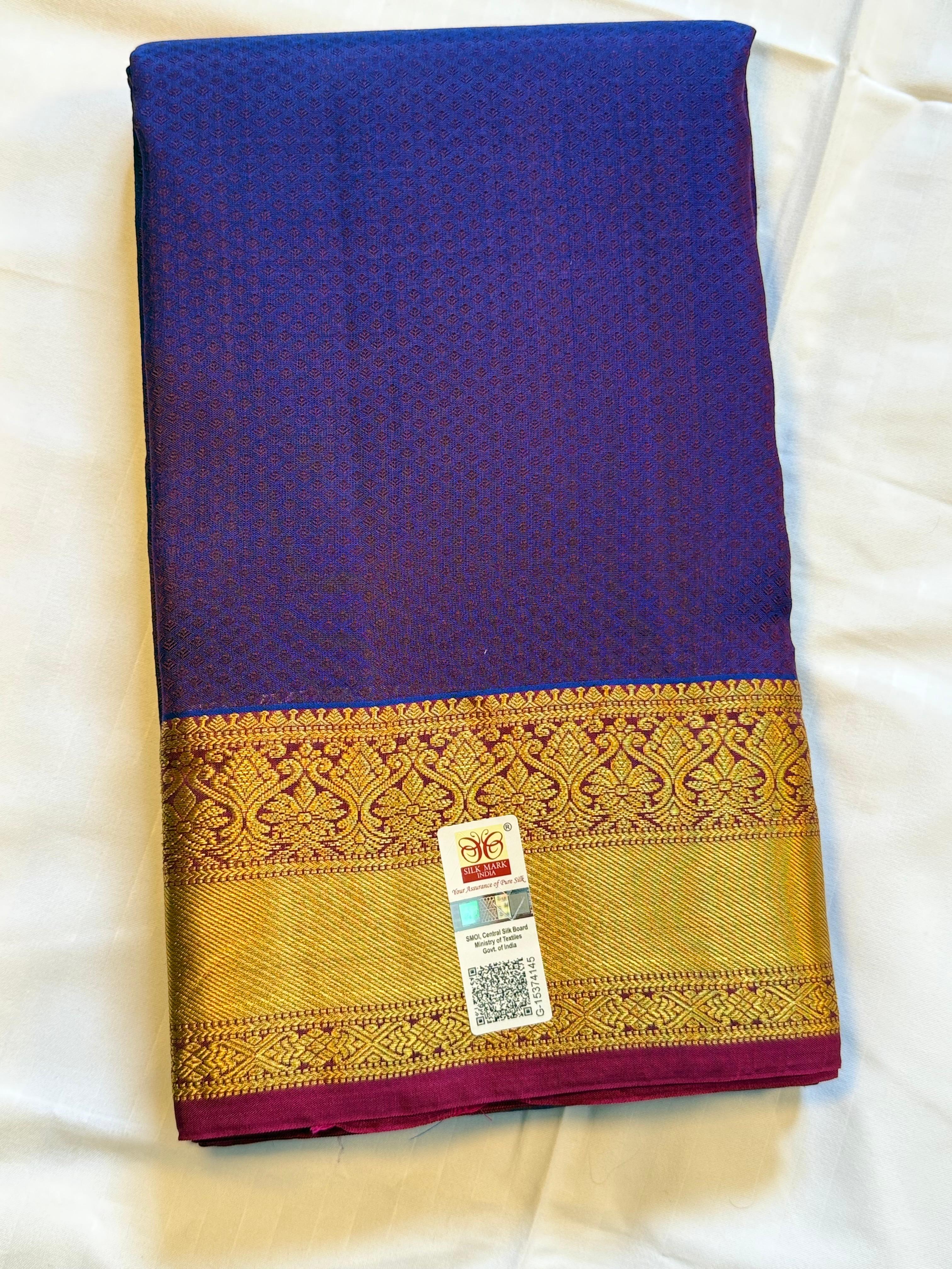 Royal Purple Kanchipuram Silk Saree with Maroon Zari Border