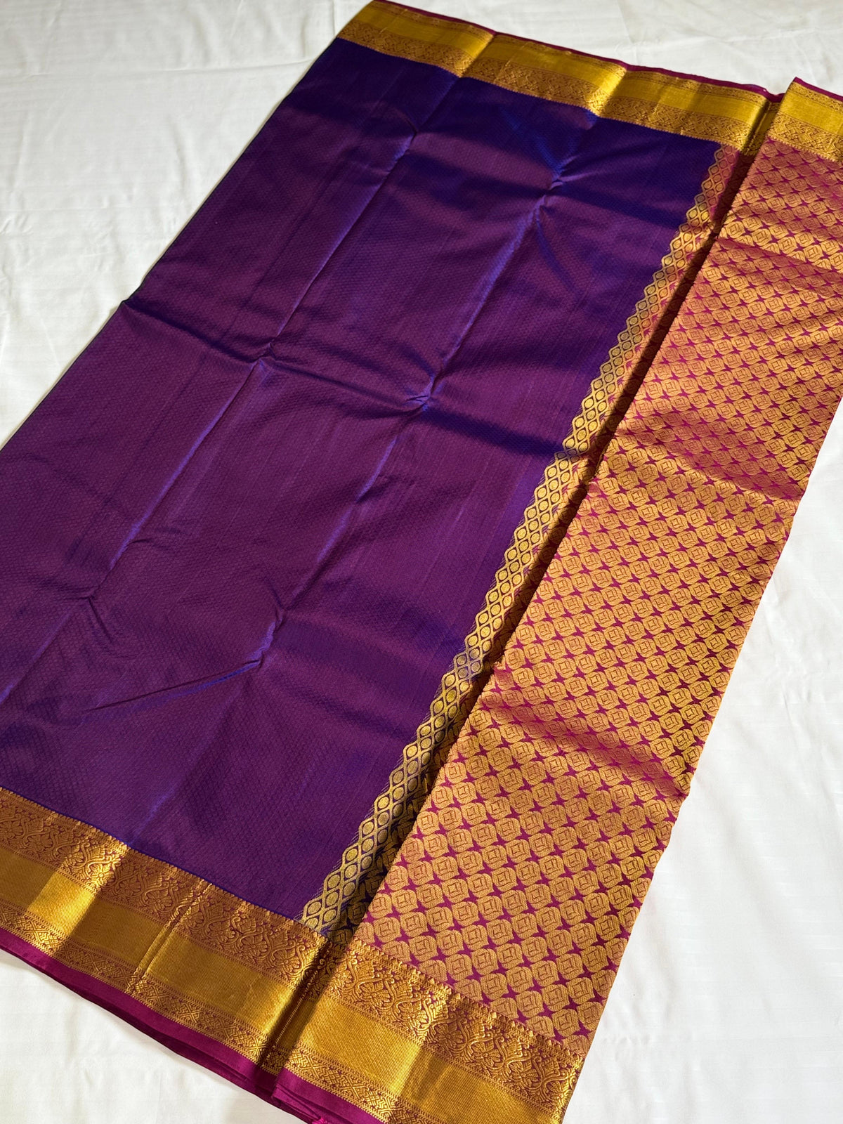 Royal Purple Kanchipuram Silk Saree with Maroon Zari Border
