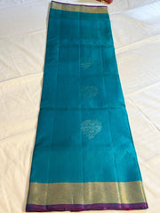 Teal Blue Kanchipuram Silk Saree with Rani Pink Floral Zari Pallu