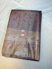 Aadhya Lavender-Beige Kanchipuram Silk Saree with Floral Zari