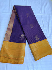 Purple & Mustard Kanchipuram Silk Saree with Gold Zari Stripes
