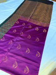 Majestic Purple & Teal Kanchipuram Saree with Dual Tone Pallu & Lotus Zari Motifs