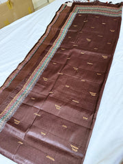 Earthy Brown Kanchi Semi Fancy Kanchipuram Silk Saree with Multicolor Border
