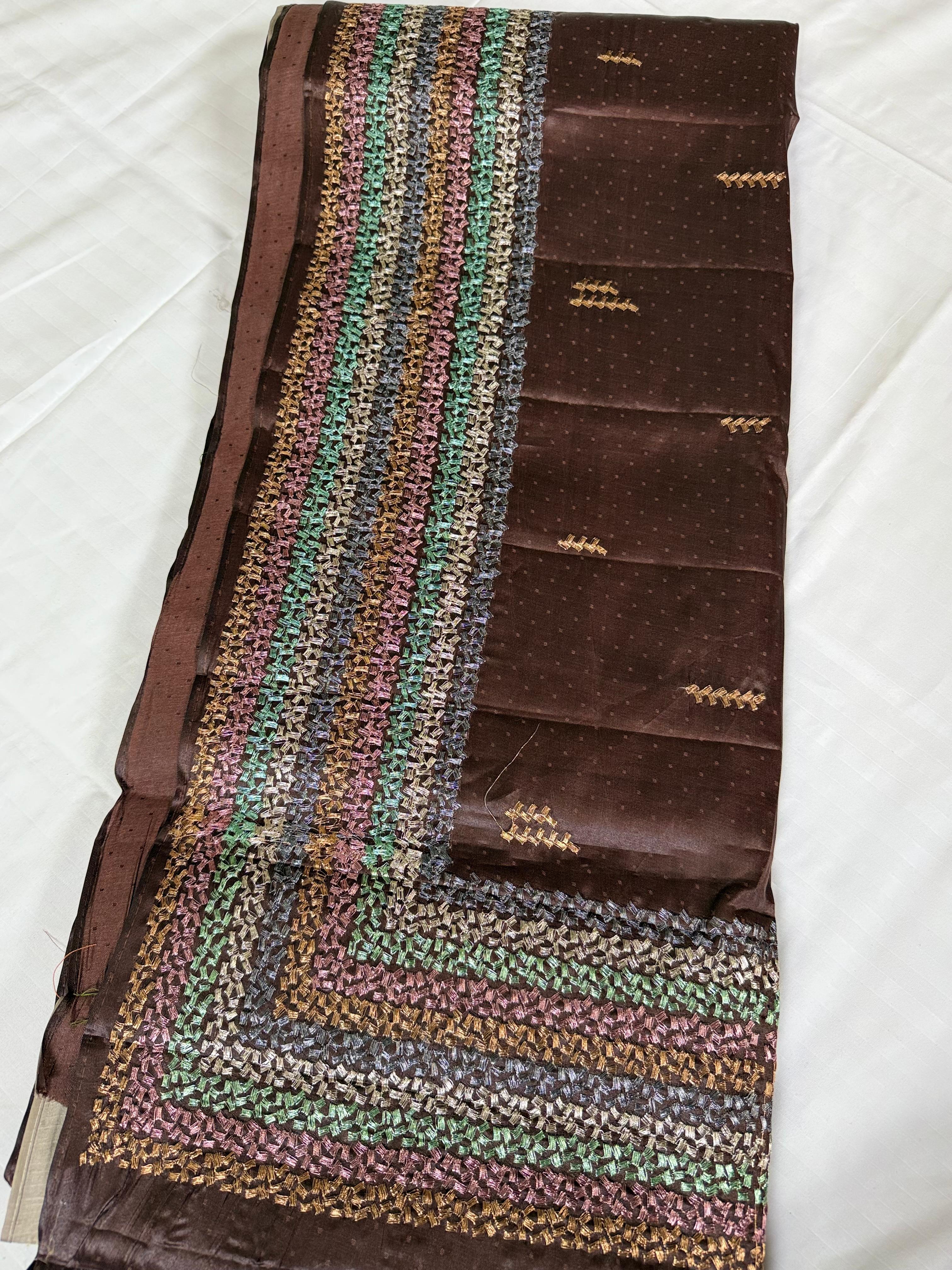 Earthy Brown Kanchi Semi Fancy Kanchipuram Silk Saree with Multicolor Border