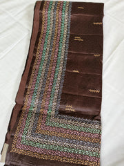 Earthy Brown Kanchi Semi Fancy Kanchipuram Silk Saree with Multicolor Border