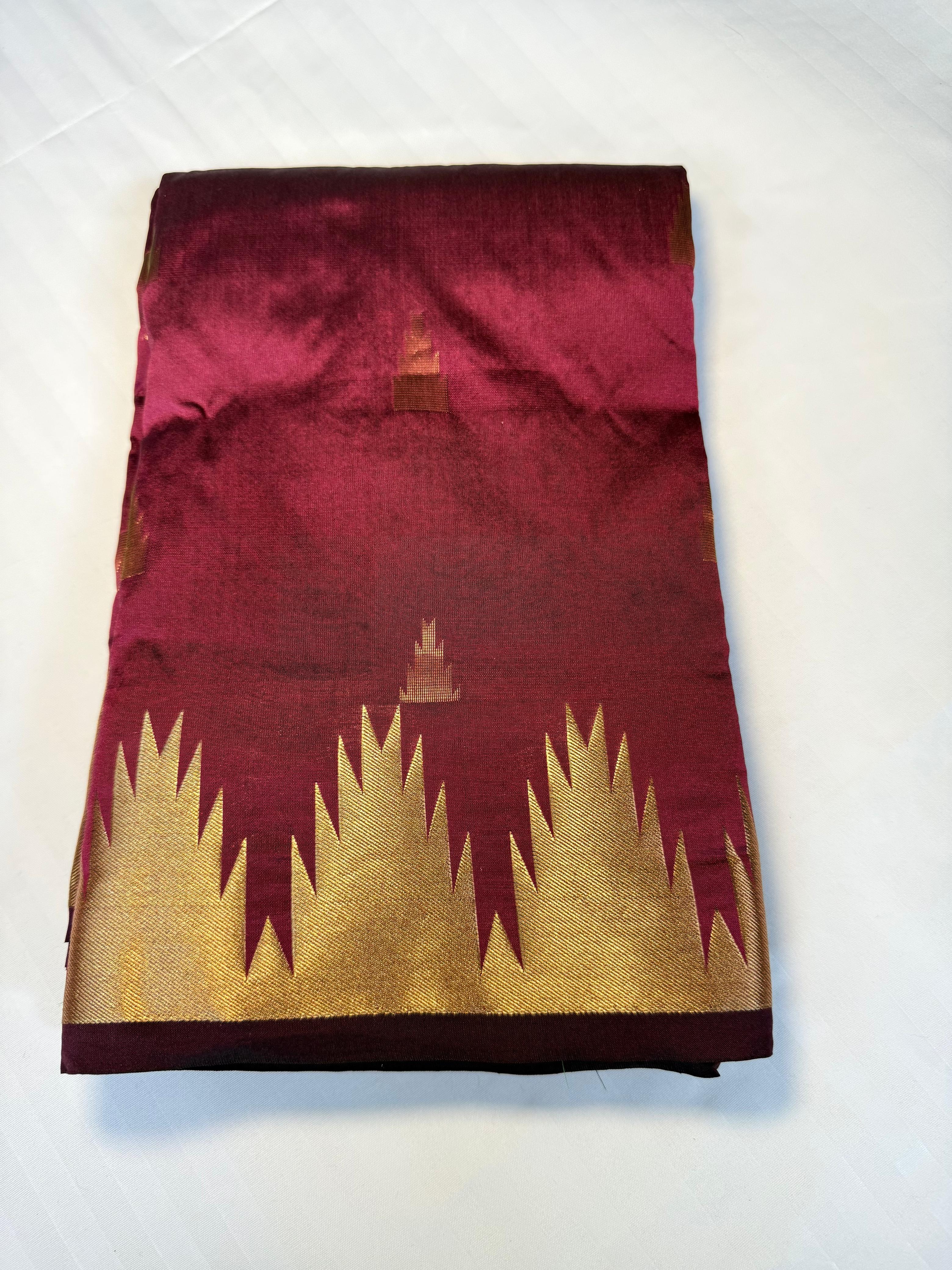 Magenta & Green Kanchipuram Silk Saree with Diamond Zari Weave