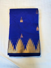 Royal Blue & Rust Red Kanchipuram Silk Saree with Gold Temple Border