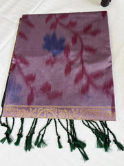 Lavender Ikat Soft Silk Saree with Floral Weave & Black Gold Zari Pallu