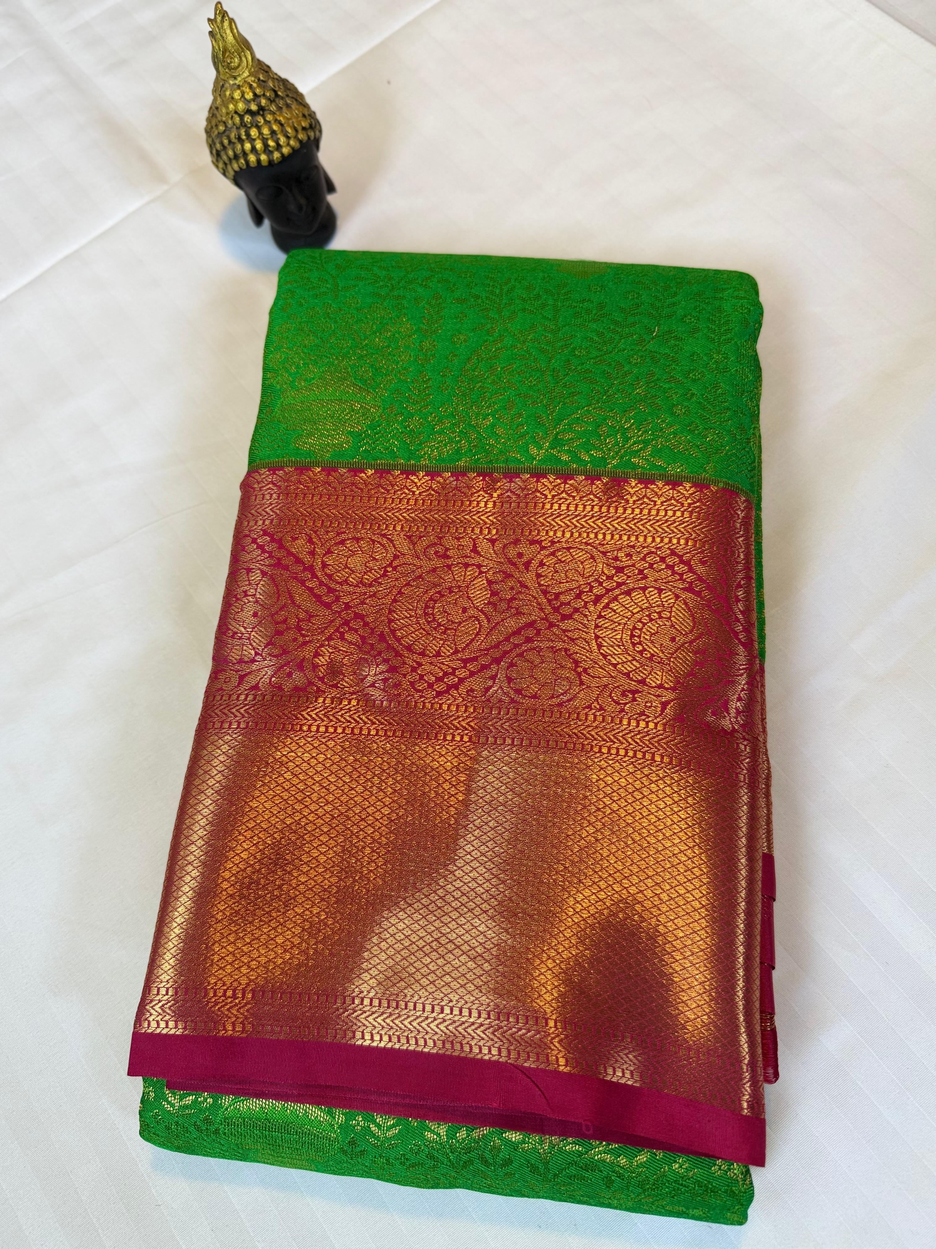Emerald Green Kanchipuram Silk Saree with Rich Rani Zari Pallu